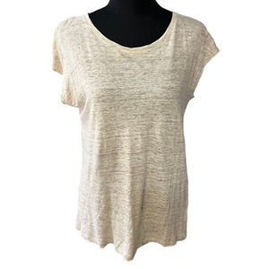 Tahari Light Tan Linen Scoop Neck Button Back Top, Size M